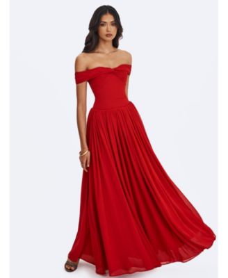  Tereza Georgette Bardot High-Slit Maxi Dress