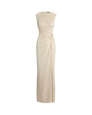 Buckle Trim Metallic Jersey Gown