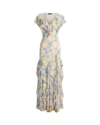 Floral Ruffle Trim Georgette Gown