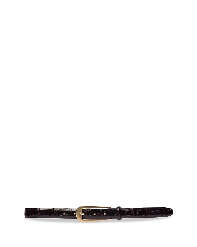 Black Suede Studio Women's Elongated Buckle Embossed Leather Belt