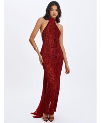  Cerise Burnout Velvet Multiwear Mesh Ribbon Maxi Dress
