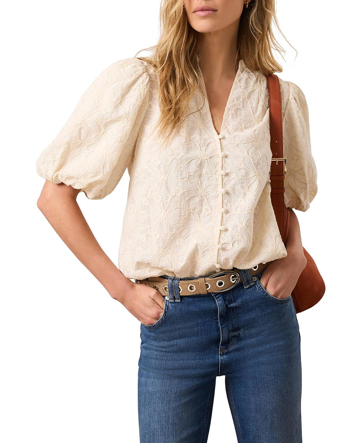 Mint Velvet Women's Cotton Textured Floral Top