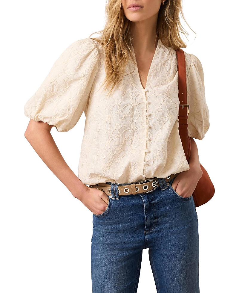 Mint Velvet Women's Cotton Textured Floral Top