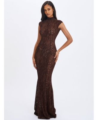  Tyanna Burnout Velvet Mesh Backless Mermaid Maxi Dress