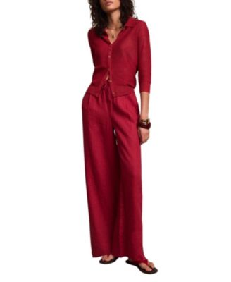 Women's Linen Drawstring Wide Leg Trousers