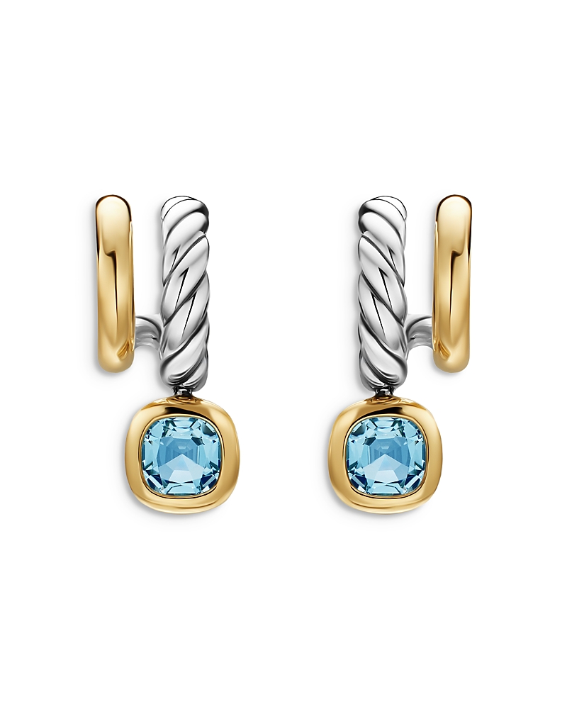 Dy Mercer Color Two Row Drop Earrings in Sterling Silver with 18K Yellow Gold and Sky Blue Topaz, 19.5mm