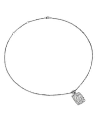 Chatelaine&reg; Elongated Pendant Necklace in Sterling Silver with Diamonds, 19mm