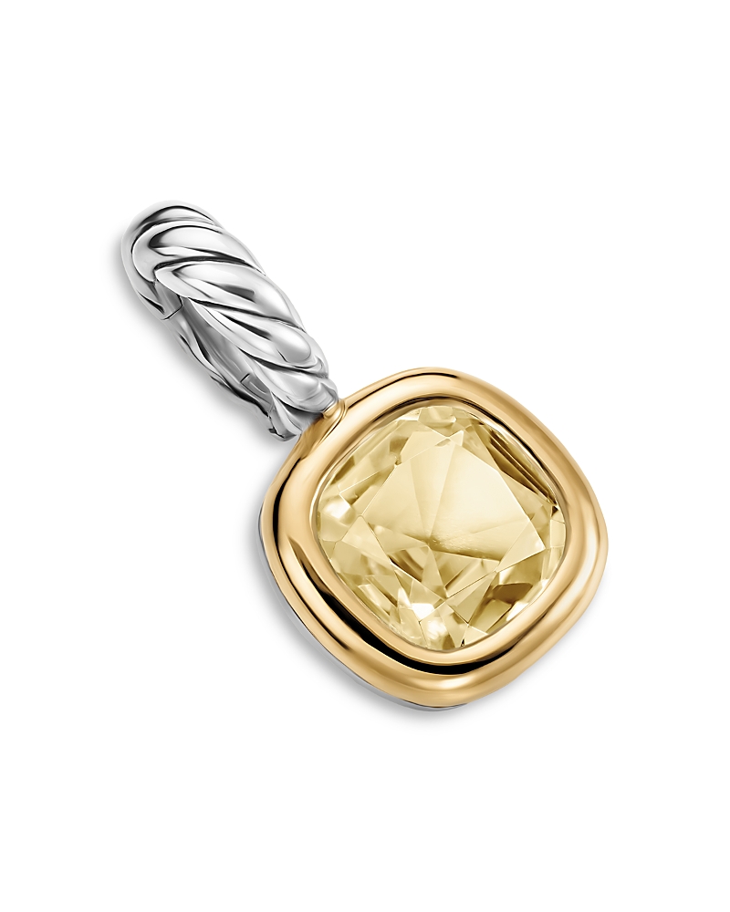 Mini Cushion Cut Amulet in Sterling Silver with 14K Yellow Gold and Champagne Citrine, 7.6mm