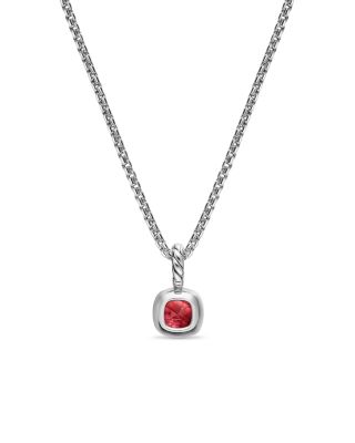 Mini Cushion Cut Amulet in Sterling Silver with 14K Yellow Gold and Rhodolite Garnet, 7.6mm