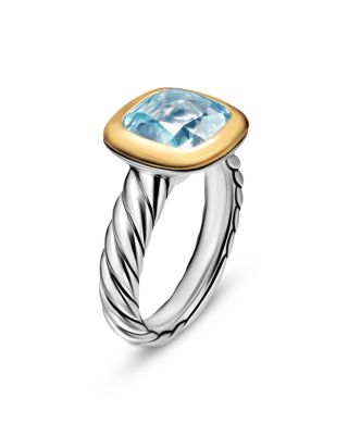 DY Mercer&reg; Color Stone Ring in Sterling Silver with 18K Yellow Gold and Sky Blue Topaz, 10mm