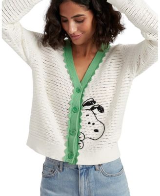  Women's Cotton Snoopy Crochet Peekabo Cardigan