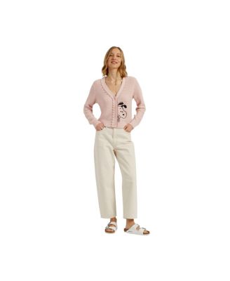  Women's Cotton Snoopy Crochet Peekabo Cardigan