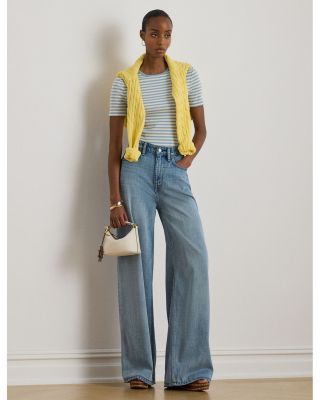 Striped Rib Knit Stretch Tee