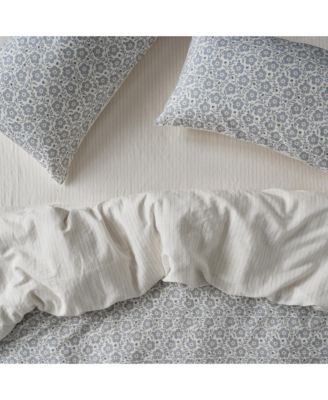  Folk Floral Linen Blend Duvet Cover, Twin