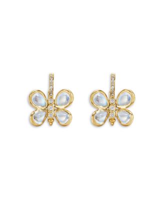 18K Yellow Gold Royal Blue Moonstone & Diamond Butterfly Earrings