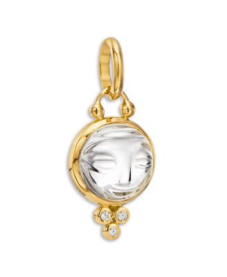 18K Yellow Gold Small Carved Crystal Moonface Pendant with Diamonds