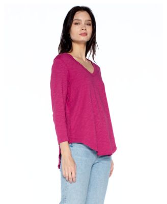 3/4 Sleeve Raw Hem Shirttail Tee