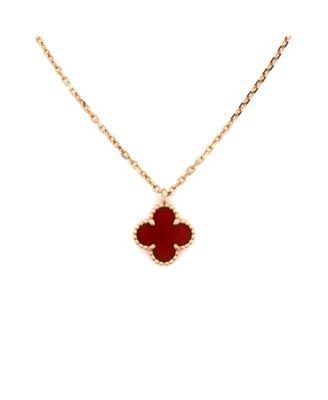  Sweet Alhambra Pendant Necklace 18K Rose Gold and Carnelian, 15.75"