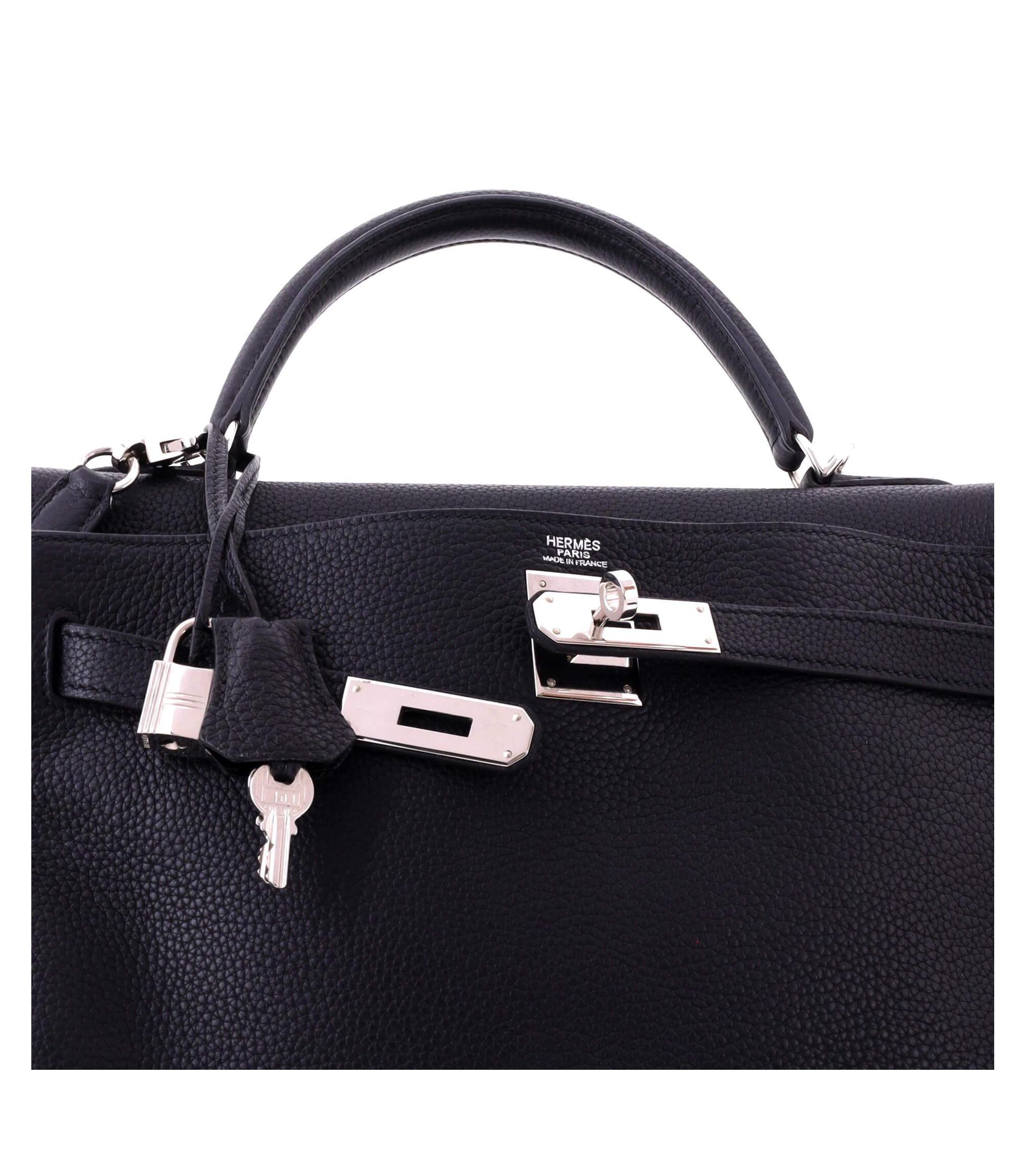 Kelly 32 Handbag Black Togo with Palladium Hardware — Image 6