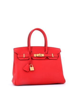 Birkin 30 Handbag Red Clemence with Gold Hardware