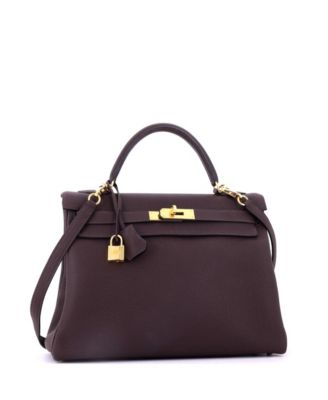 Kelly 32 Handbag Brown Togo with Gold Hardware