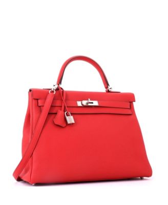 Kelly 35 Handbag Red Togo with Palladium Hardware