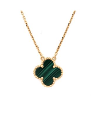  Vintage Alhambra Pendant Necklace 18K Gold and Malachite, 16.25"