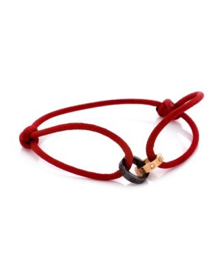  Charity Love 4 Diamonds Double Rings On Cord Bracelet Silk Cord with 18K Rose Gold and Ceramic and Diamonds