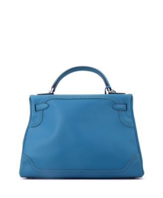 Kelly 32 Handbag Blue Grain d'H and Swift with Palladium Hardware