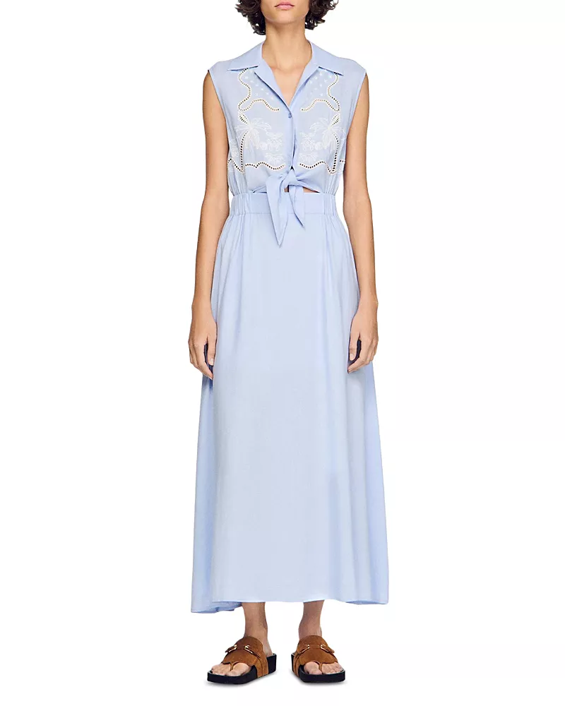 Sandro Cassandre Embroidered Maxi Dress