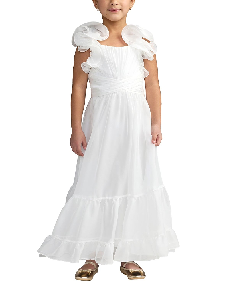 Mac Duggal Girls' Floral Chiffon Ruffle Shoulder Dress - Little Kid, Big Kid