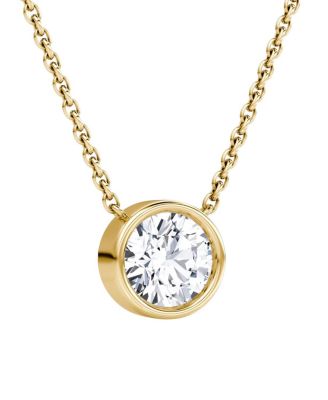  Bezel Solitaire Necklace in 14K Gold, 1.0ctw Round Brilliant Lab Grown Diamond