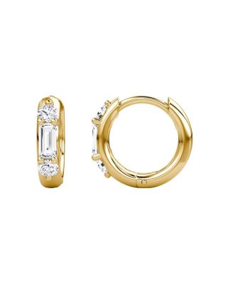  Three Stone Huggie Hoops in 14K Gold, 0.40ctw Baguette & Round Brilliant Lab Grown Diamonds