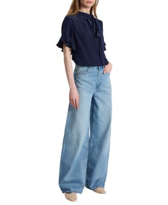  Athena Silk Blouse with Short Flutter-Sleeves