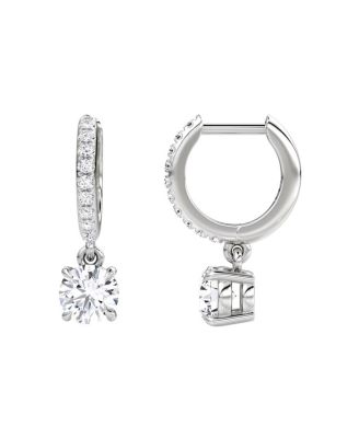  Solitaire Drop Huggie Hoop Pave in 14K White Gold, 1.16ctw Round Brilliant Lab Grown Diamond