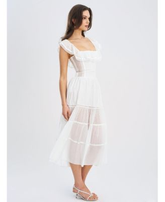  Eden Square Neck Ruffle Trim High Waist Midi Dress