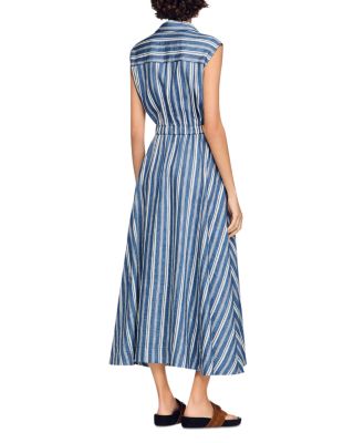 Striped Maxi Dress with Leather Tab