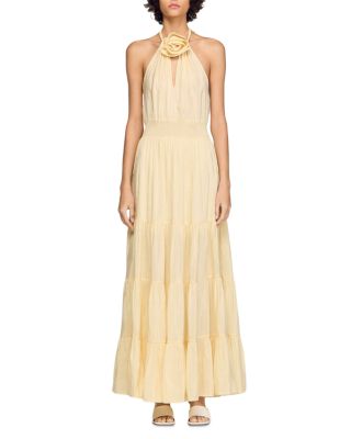 Floral Detail Linen Blend Maxi Dress