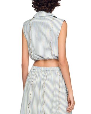 Lucia Rhinestone Trim Striped Long Skirt