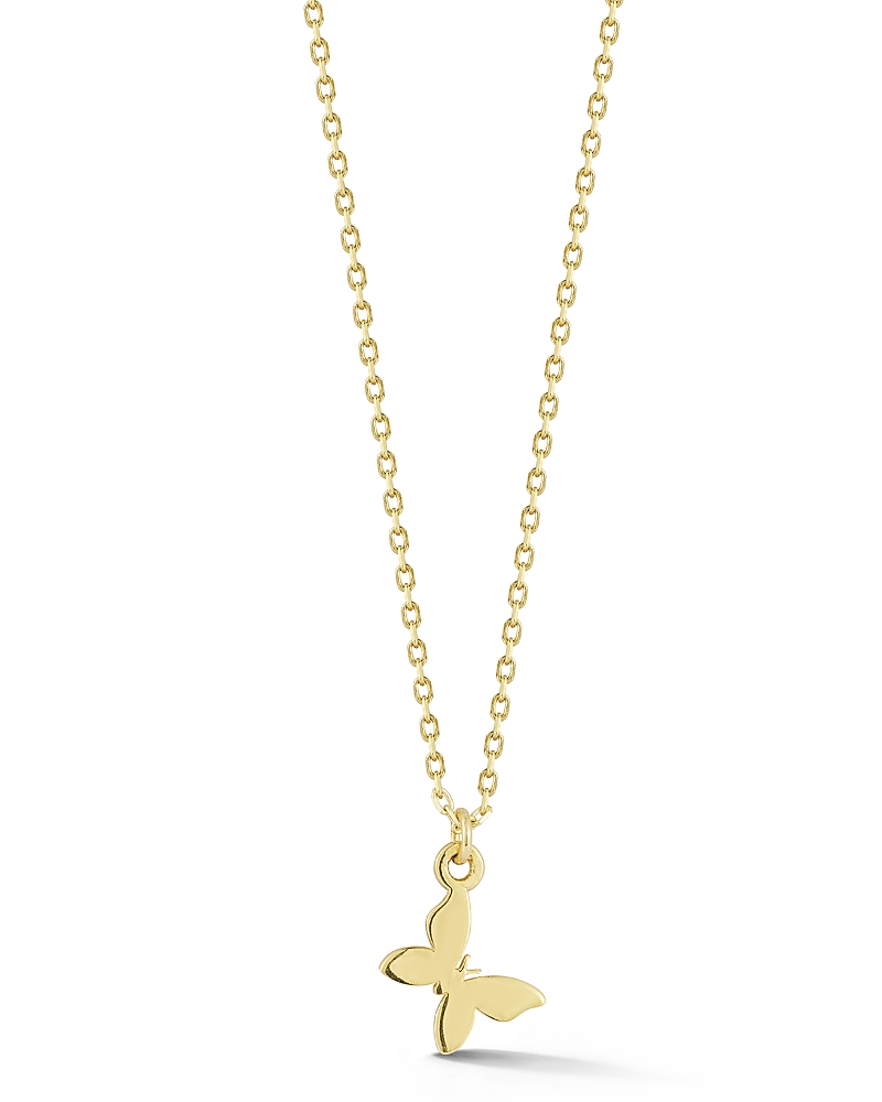 Moon & Meadow 14K Yellow Gold Tiny Butterfly Pendant Necklace, 16