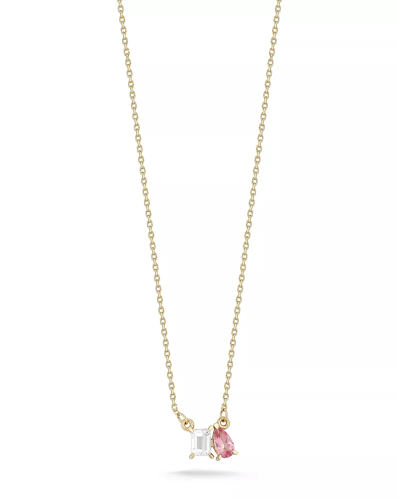 Moon & Meadow White Topaz & Tourmaline Pendant Necklace in 14K Yellow Gold