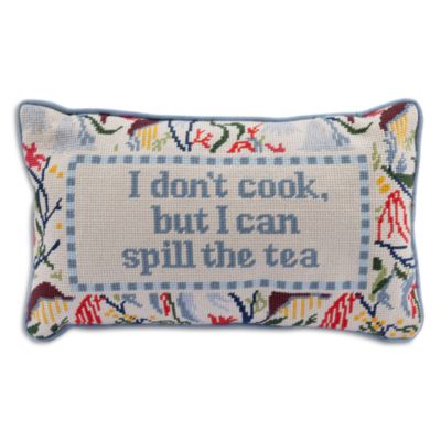 Spill the Tea Needlepoint Pillow, 15" x 9"