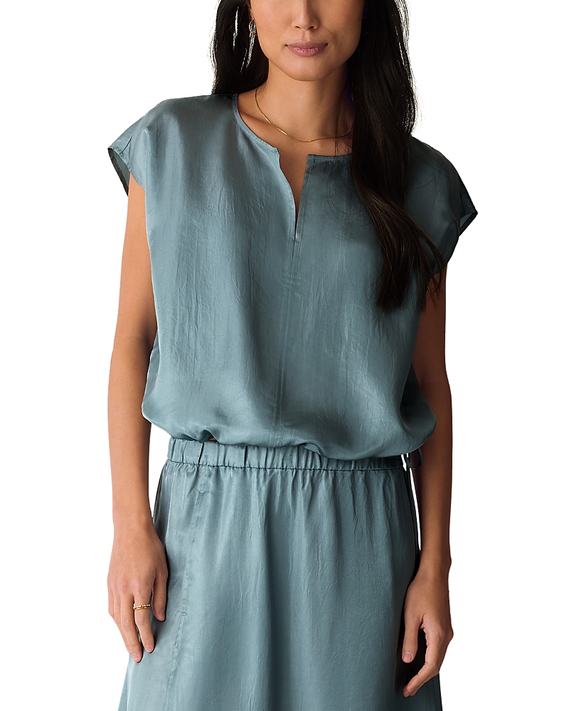 Eileen Fisher Lightweight Satin Shimmer Split Neck Square Top