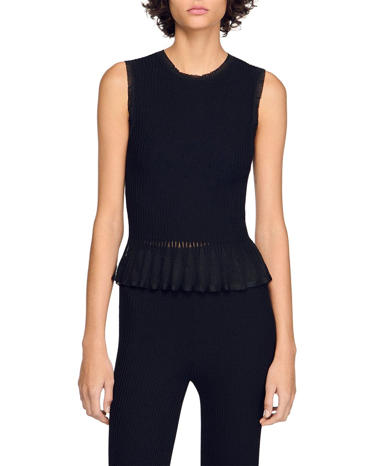 Sandro Ruffled Ottoman Knit Sweater
