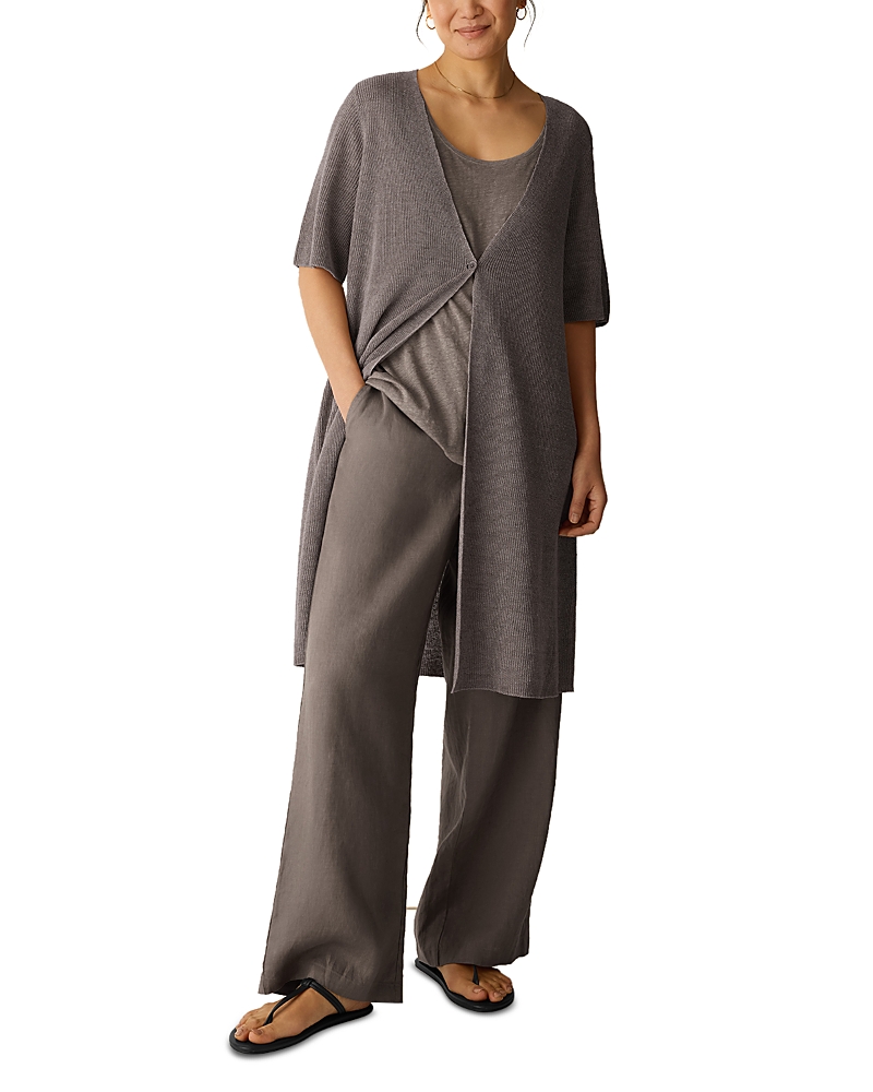 Eileen Fisher Delave V Neck Elbow Sleeve Linen Cardigan Sweater