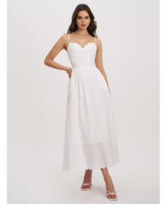  Oberon Cotton Eyelet Lace-Up Back Maxi Dress