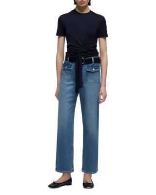 Stovepipe High Rise Straight Ankle Jeans in Aquashade