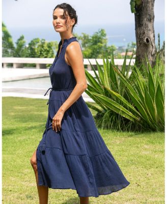  Tracy Cotton Tiered Midi Shirt Cover-Up Dress