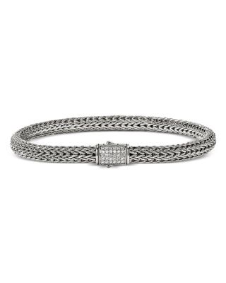 Sterling Silver Icon Diamond Pav&eacute; Clasp Woven Bracelet, 5mm