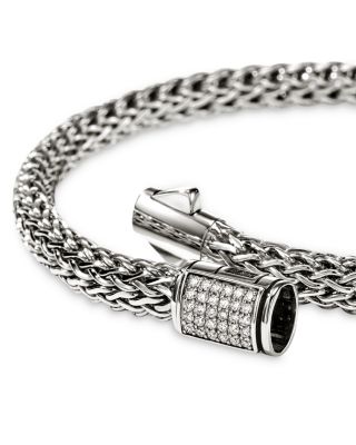 Sterling Silver Icon Diamond Pav&eacute; Clasp Woven Bracelet, 5mm